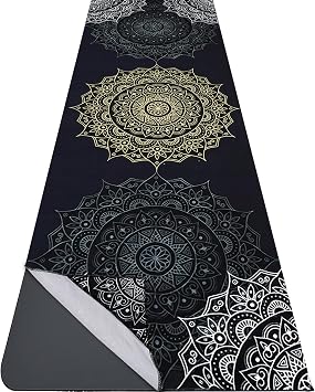 Microfiber Yoga Mat Towel with Corner Pockets - Non Slip, Moisture Wicking, Absorbent, Mandala Pattern, Easy for Travel, Use in Hot Yoga, Bikram, Pilates and Fitness