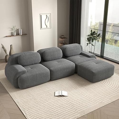 Sofás modulares deshuesados de 116 pulgadas para sala de estar, sofá modular de pana, sofá modular gris, 3 plazas con 1 otomana, sofás para sala de