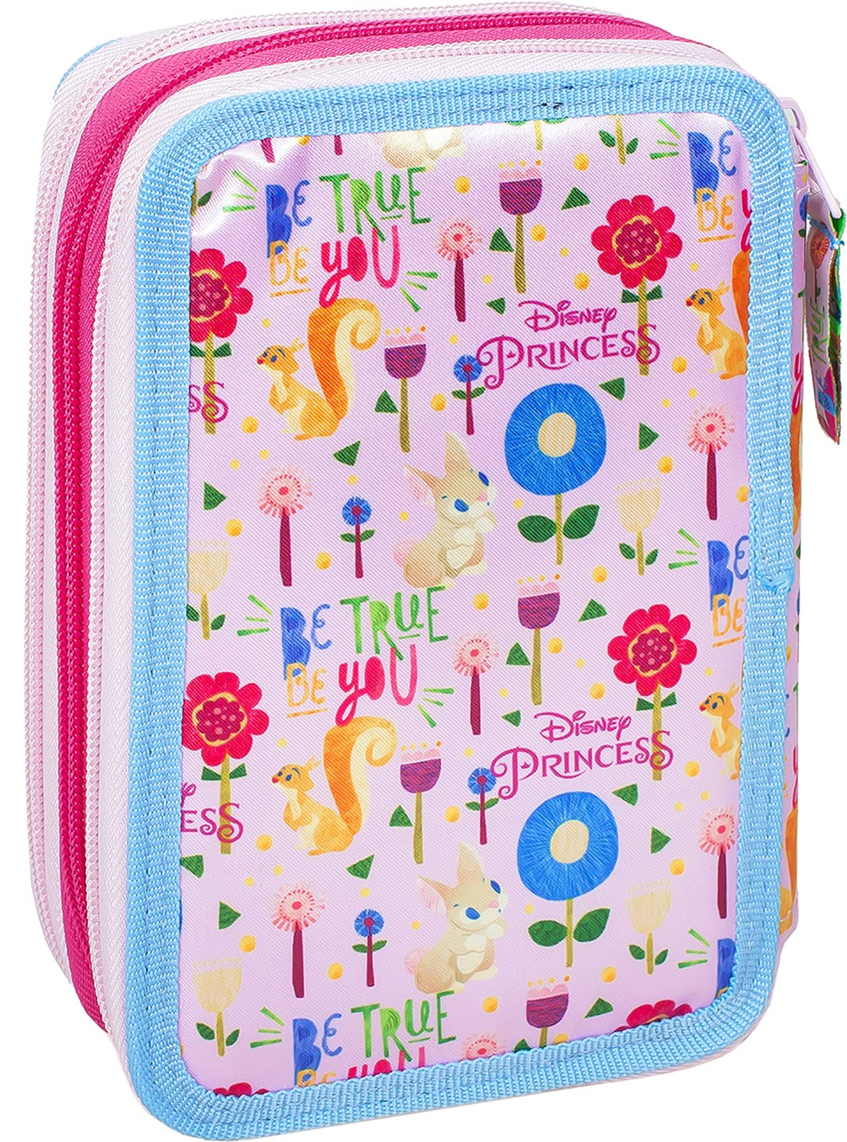 Clondo Trousse Scolaire Complète 44 Pièces pour Fan de Disney Princesses – Kit Créatif Triple Compartiment avec Ciseaux, Crayons, Feutres – Idée Cadeau Fille Rose avec Ariel, Raiponce, Cendrillon
