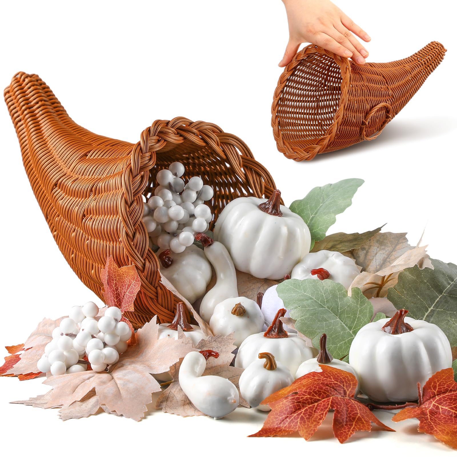Fall Cornucopia Basket Fall Table Centerpieces 13.78'', Neutral