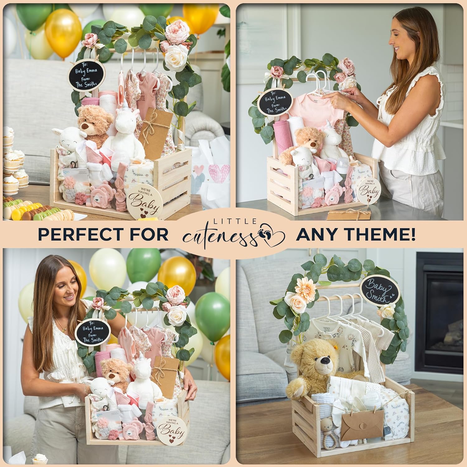 Wooden Baby Shower Crate Closet with Clear Acrylic Front - Customizable Wooden Crate Box with Dual Rod System, Easy Assembly Baby Baskets and Gift Display for Baby Shower (Natural Wood)