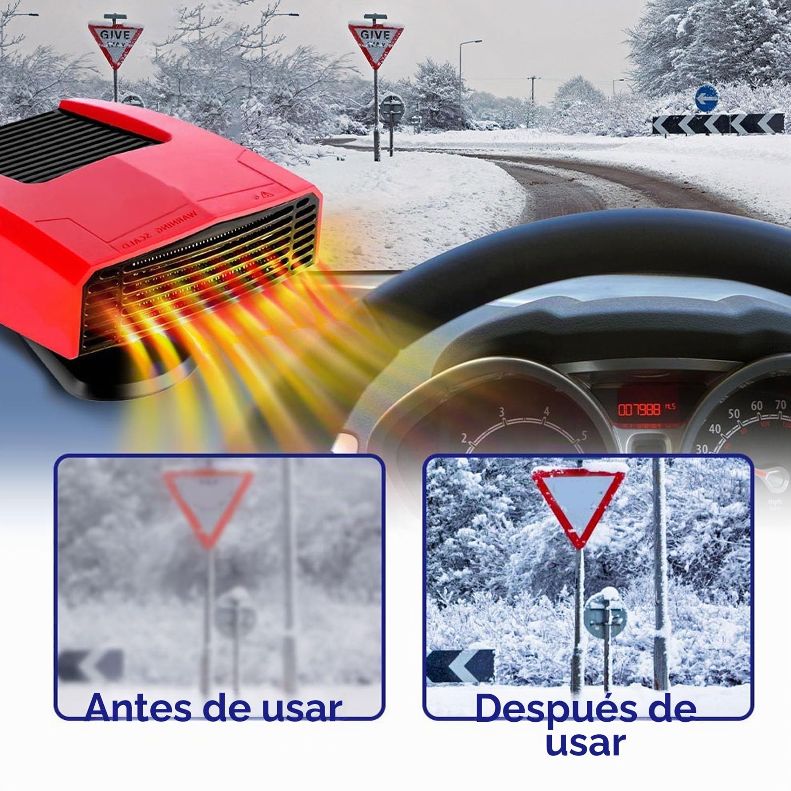 Fockety Calefactor a pilas, portátil y silencioso para espacios pequeños, con luz, puerto USB y termostato. Desempañador de ventanas recargable para coches, oficinas, exteriores.