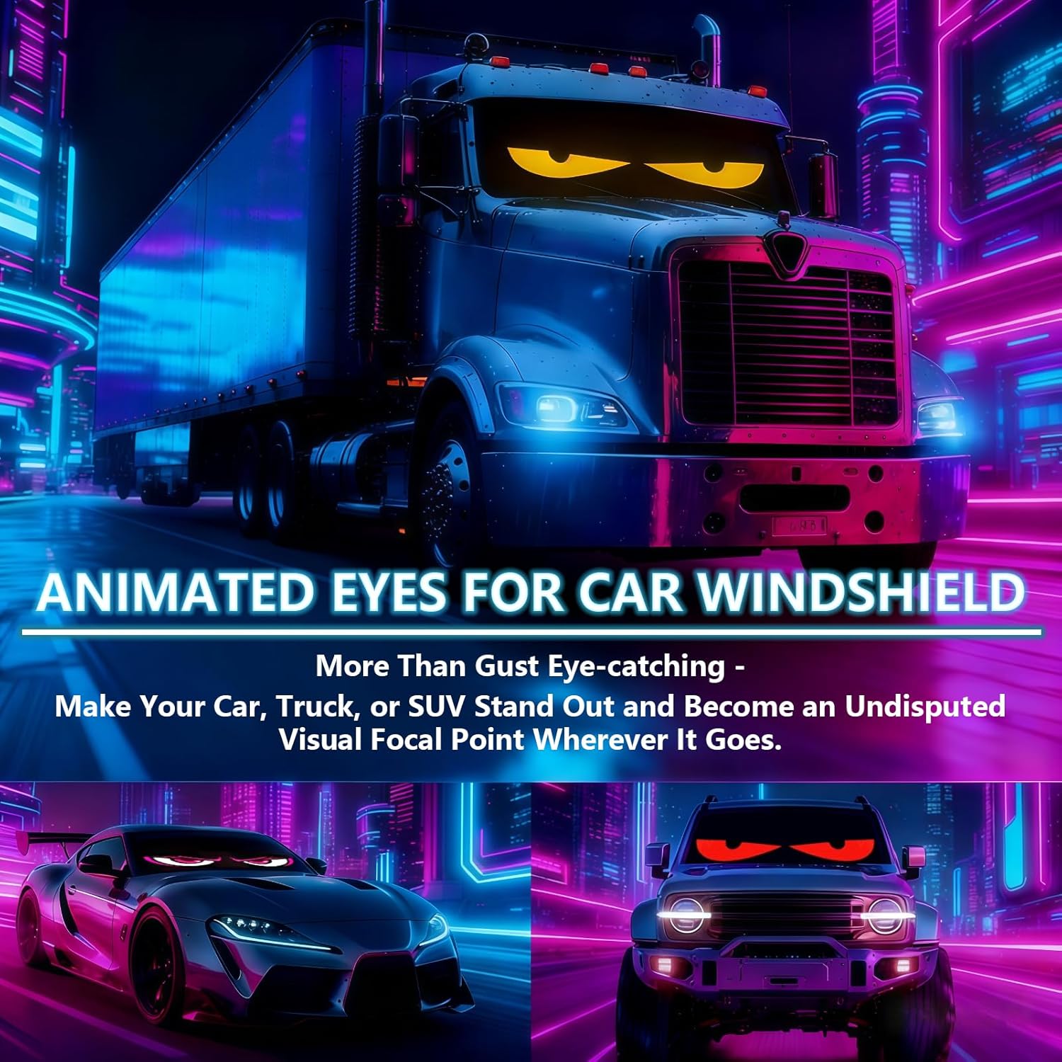 Car LED Eyes Light, 2 Pack 23.6x4.72in RGB Demon Eye Lights for Windshield, Bluetooth APP Control Scrolling Programmable Sign for Truck SUV Party Decoration