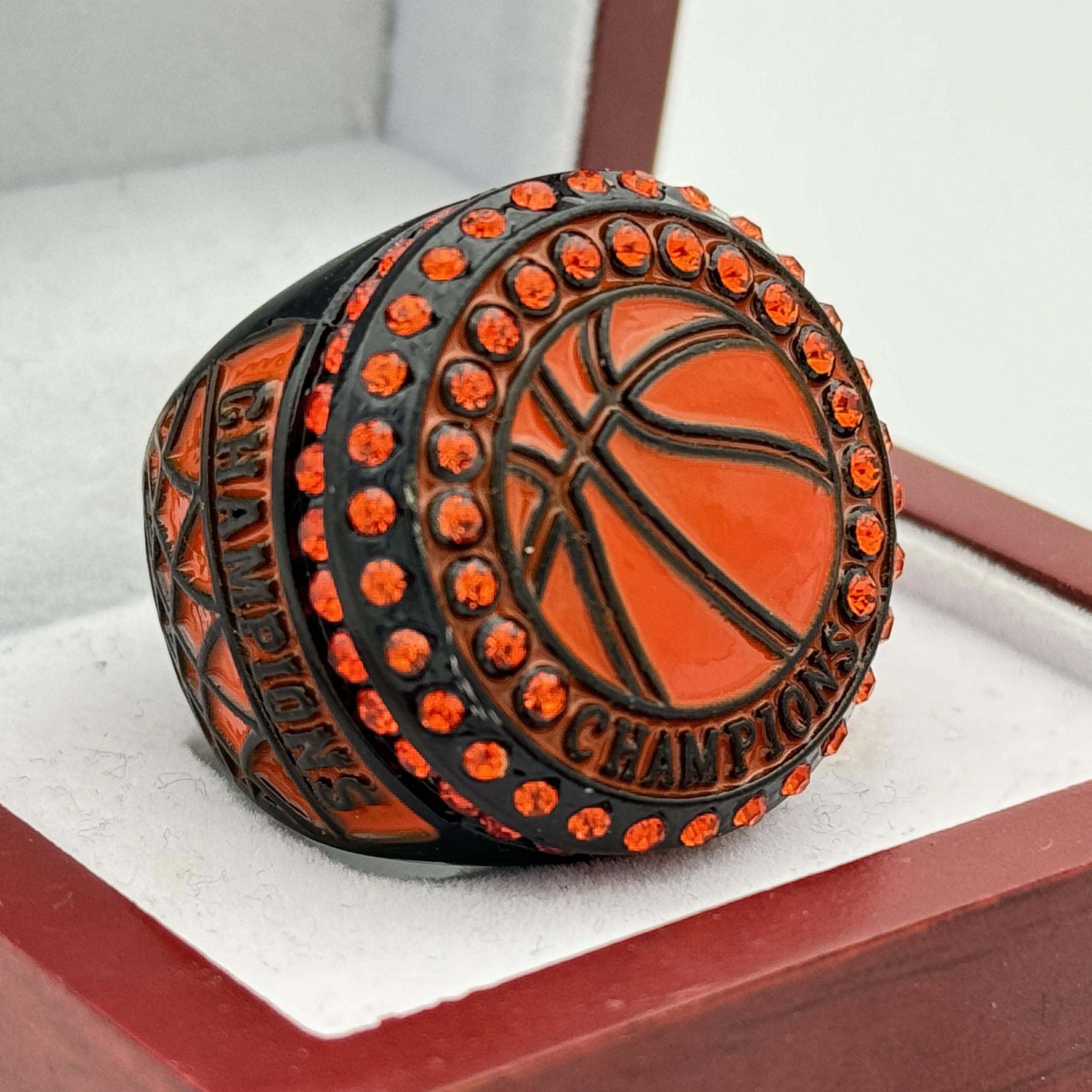 Discount Sports Rings Basketball Championship Ring — BLACK BODY, ORANGE STONE Premium basketball Ring/Player/Team Awards/Tournament Ring