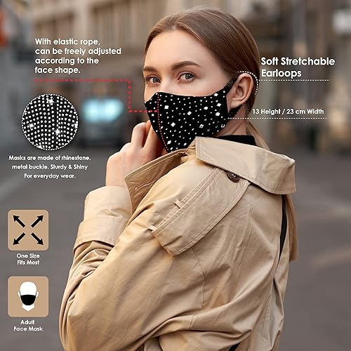 Miniatura 3 de Ciana Máscara Facial de Mascarada con Pedrería y Correas Ajustables para las Orejas Máscara de Moda Brillante para Mujeres