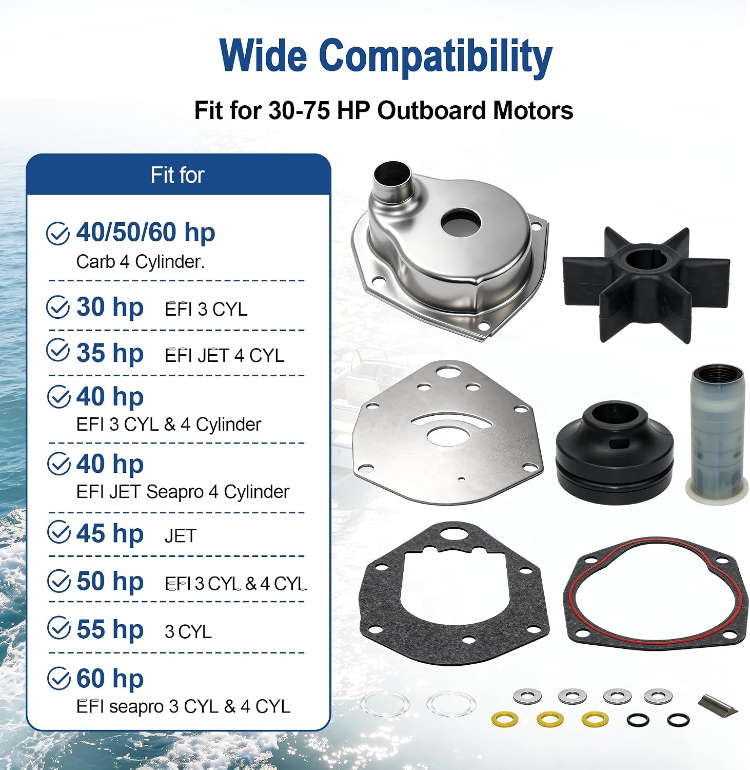 MARKGOO Water Pump Impeller Repair Kit w/Housing 812966A12 Compatible with Mercury or Mariner Force Quicksilver Outboard 30 35 40 50 55 60 70 75 HP Boat Engine Rebuild Parts Replaces 46-812966A11