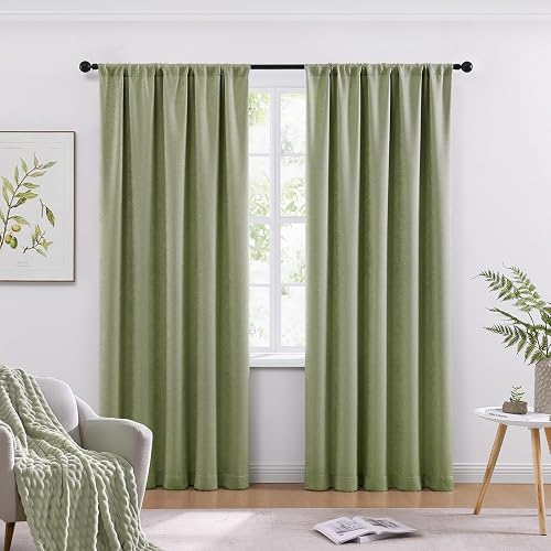 WRENSONGE Blackout Curtains for Bedroom, Sage Green Blackout Curtains 84 Inch Long for Living Room Windows Kitchen Room, Easy Rod Pocket Curtain Modern Room Darkening Curtains 2 Panels Set