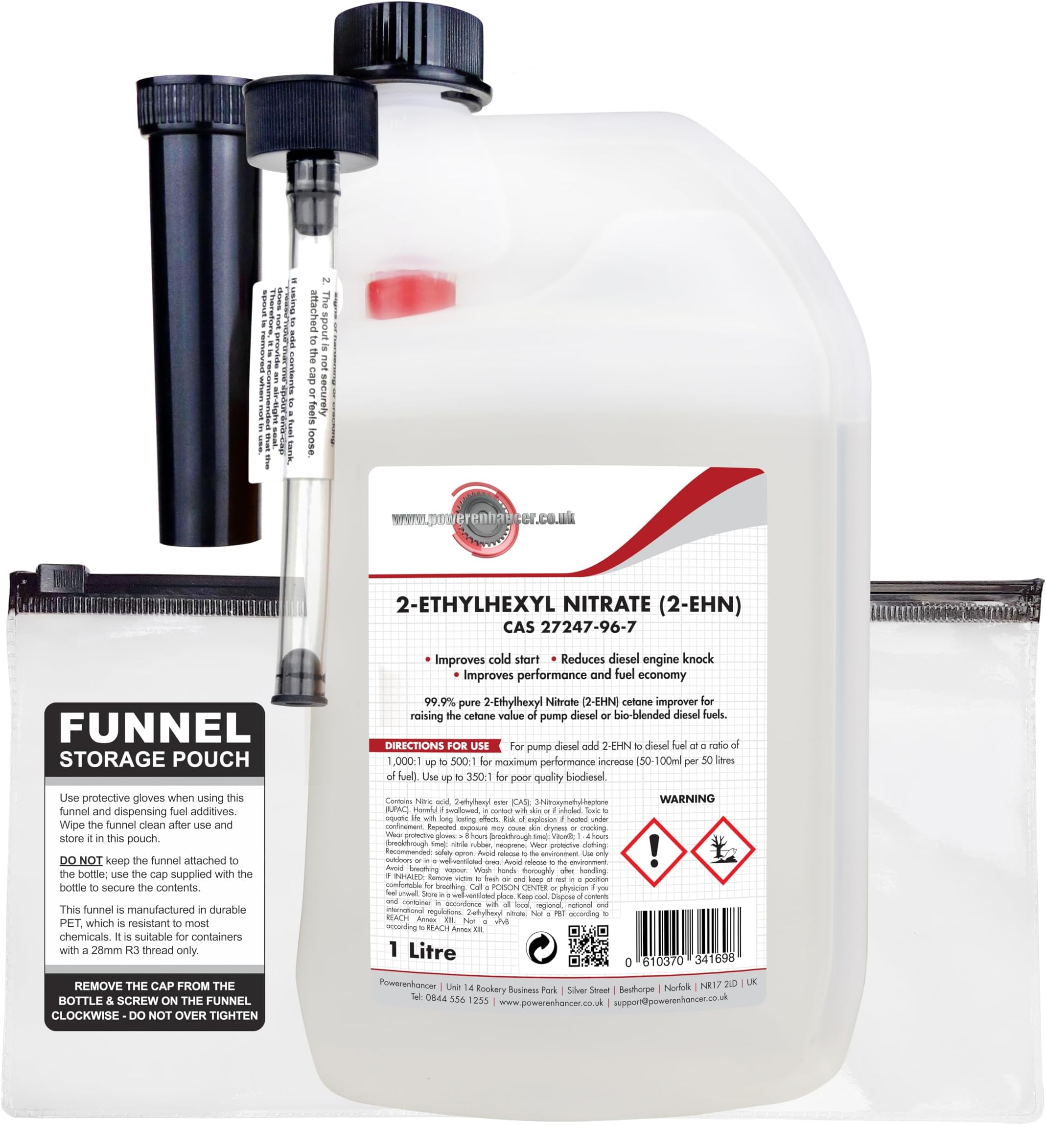 Premium Double Filtered Pure 2-EHN, 2-Ethyl-Hexyl Nitrate Cetane Booster. Diesel Additive to Improve Cold Start, Reduce Engine Knock, Improve Performance & Fuel Economy. 1L