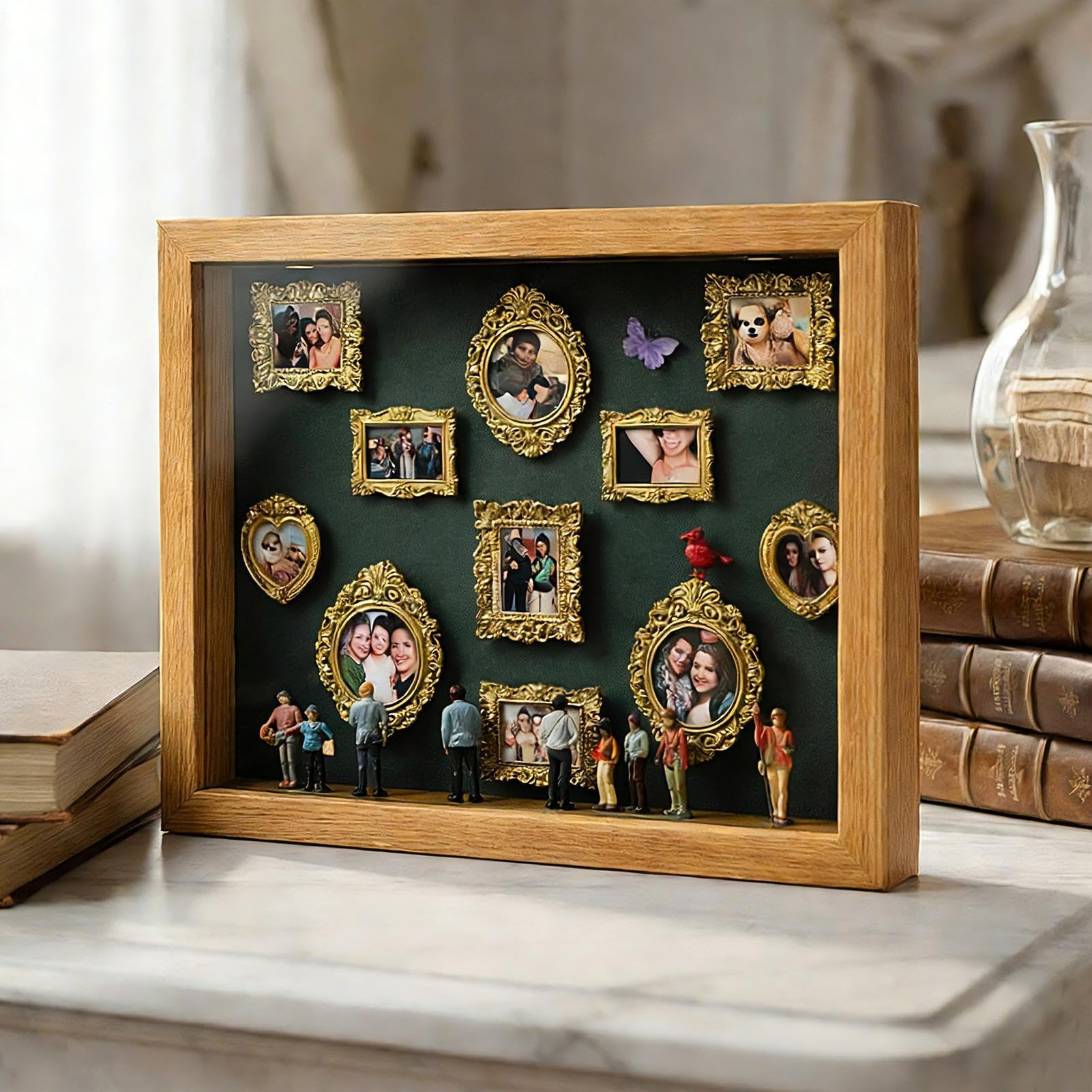 Mini Cajas De Silueta Museo Bricolaje, Cajas De Sombra De Museo De Nosotros, Marcos Fotos Dorados De 11 Piezas con Luz para Aniversarios, Día De San Valentín, Memoria, Decoración De Mesa