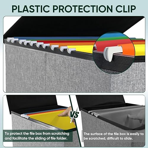 Miniatura 274 de BALEINE - Caja organizadora de archivos con tapa, organizador de carpetas plegable con riel de plástico, caja para carpetas colgantes para Gris