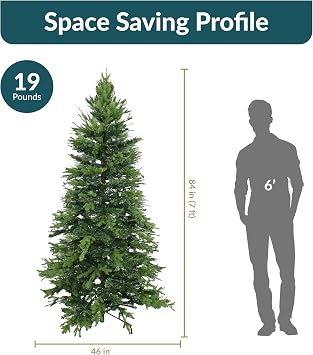 Sunnydaze 7ft Stately and Slim Artificial Christmas Tree - Unlit Green Christmas Tree with Hinged Branches - with Foldable Metal Stand