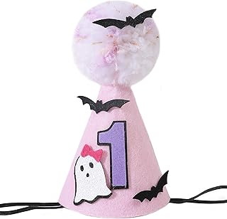Halloween Pink Ghost 1st Birthday Hat with Bats - Spooky One Birthday Crown, Cute Halloween 1st Birthday Decoration for Girls, My First Halloween Birthday Decor, Pink Halloween Birthday Decoration