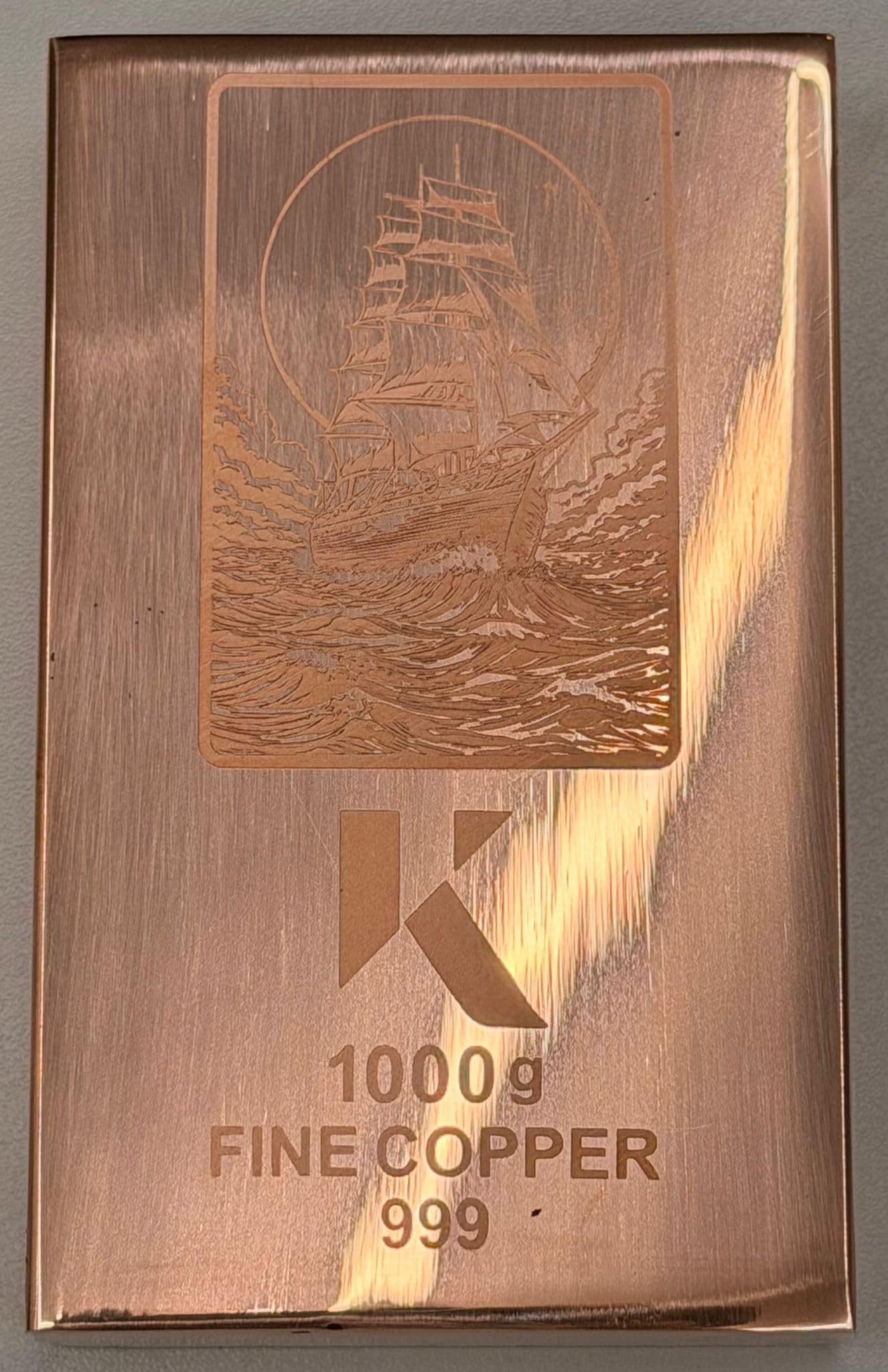 Kupferbarren Kinesis 1 Kilo 1 kg 1000 Gramm aus Strang poliert Kupfer Barren