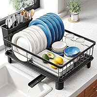 Vista 17 de SNTD Escurridor de Platos - Escurridor de Platos Pequeño para Encimera de Cocina, Escurridor de Platos de Acero Inoxidable con Soporte para Negro