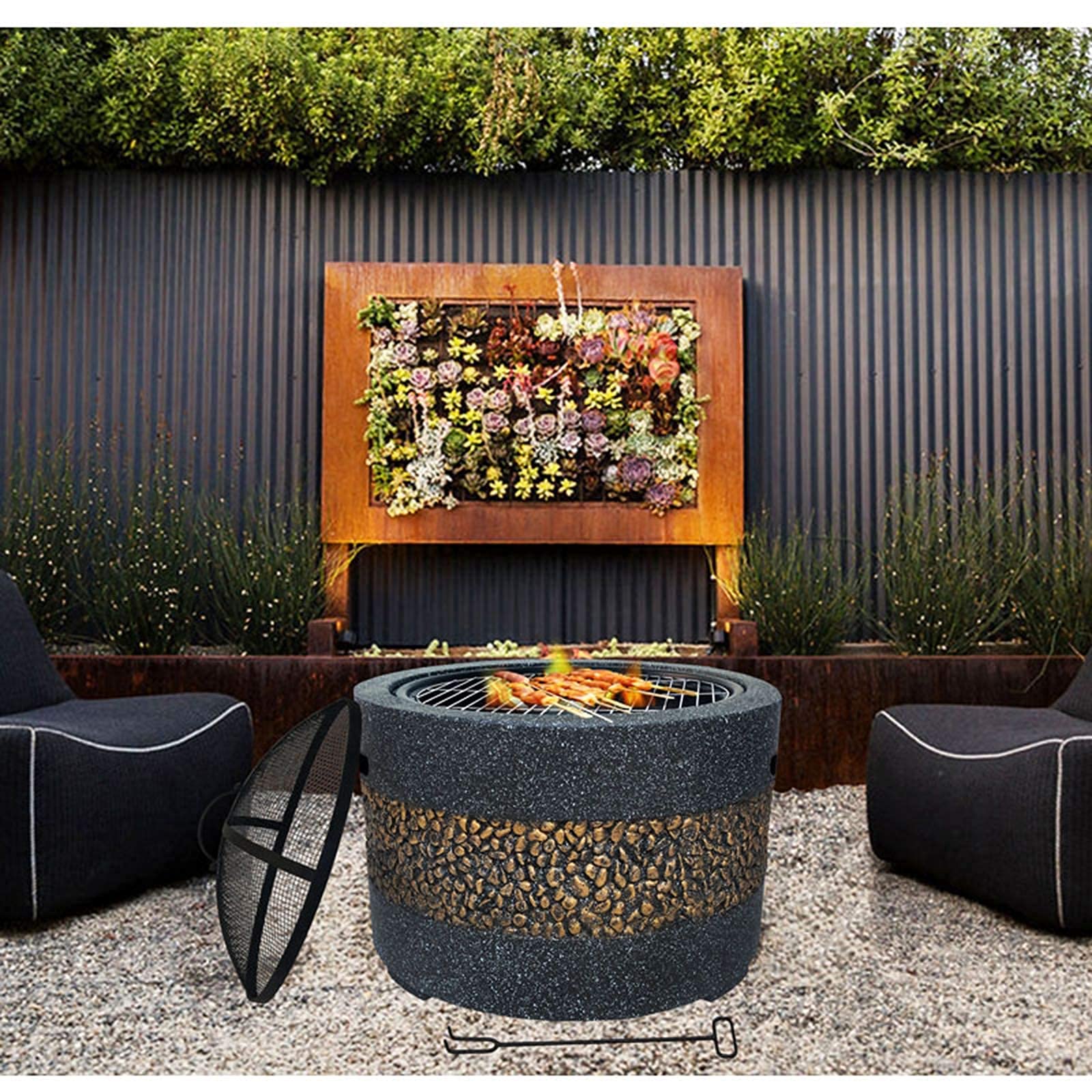 Mesa para fogatas al Aire Libre Calentadores y fogatas para jardín Barbacoa/fogata Fogata de leña Parrilla para Barbacoa Cuenco para fogatas con Rejilla para Parrilla