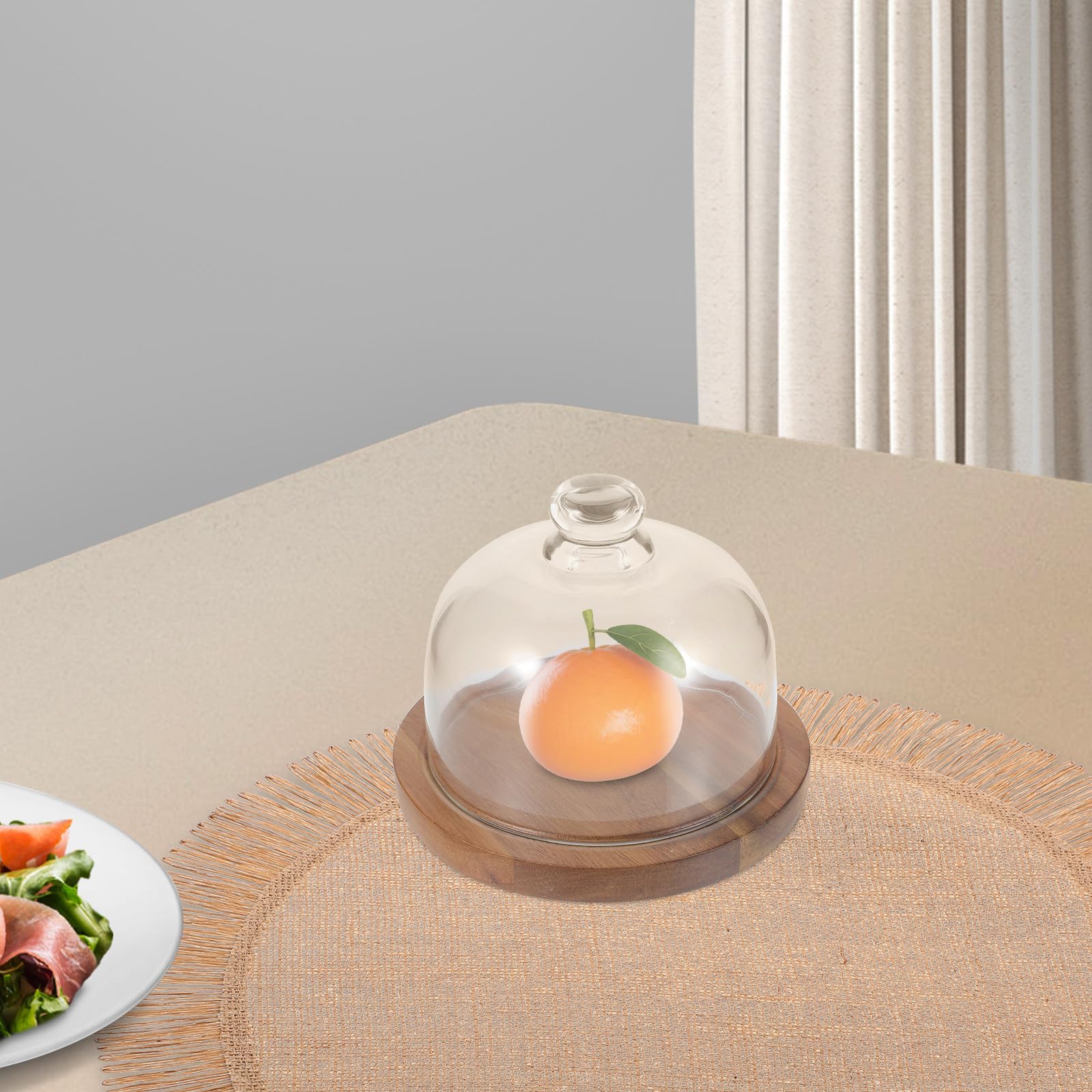 Garneck Présentoir à Gâteau en Verre avec Base en Bois, Cloche Protectrice Anti-pollution, Plateau de Service Simple et Élégant pour Fête D'anniversaire en Extérieur