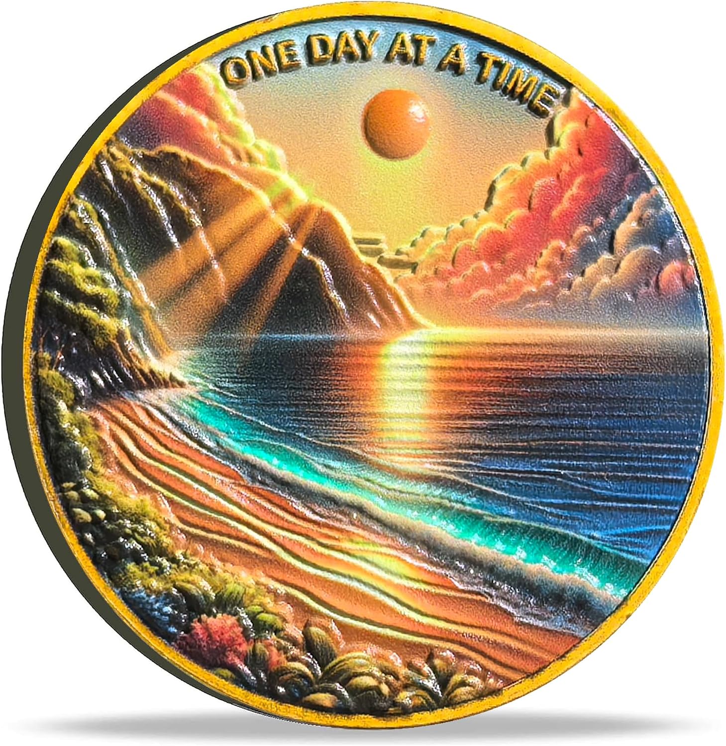 Serene Bay Serenity Prayer Sobriety Coin - Inspirational One Day at a Time Sobriety Chip AA Medallion with Protective Case