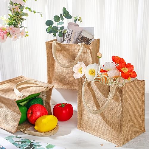 Miniatura 3 de Silkfly 20 mini bolsas de yute de arpillera con asa, pequeñas bolsas de comestibles reutilizables en blanco para profesores, damas de honor, regalos