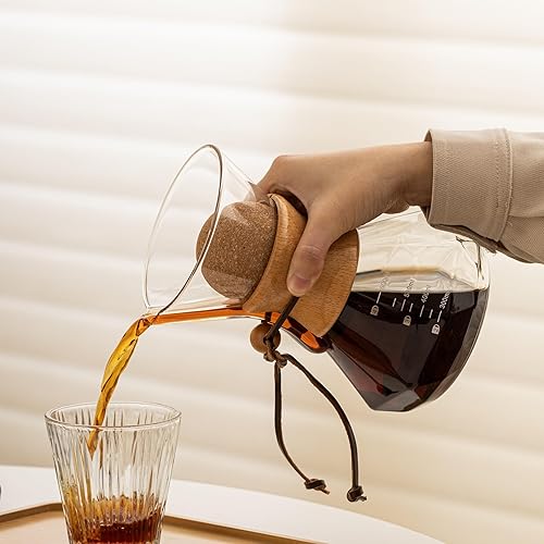 Miniatura 5 de Cafetera para verter sobre la funda de madera, 13.5 onzas fluidas sobre el gotero de café, verter sobre el juego de cafetera con tapón de corcho