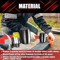 Vista 4 de YIYITOOLS Juego de martillos de 3 piezas, mazo de goma de 16 onzas, martillo de garra de 16 onzas y martillo suave de doble cara de 1.575 in