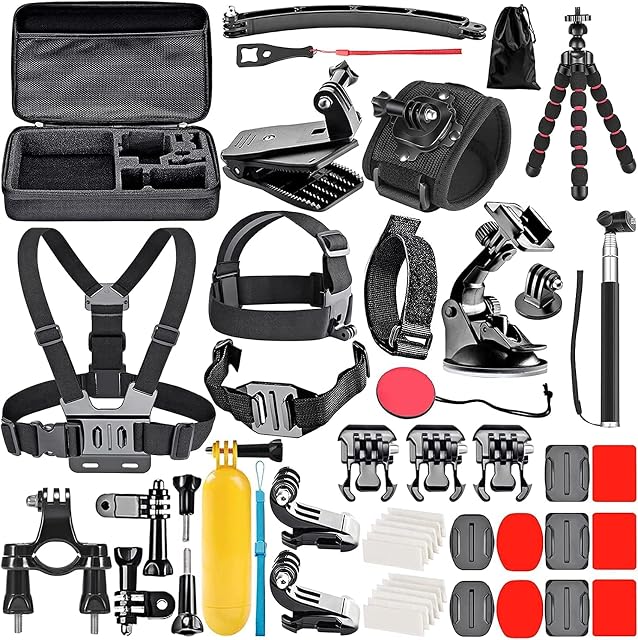 Neuf 50-in-1 Kit Accessoire Caméra Action Compatible avec GoPro Héros 9 8 Max 7 6 5 noir GoPro 2018 Séance Fusion Argent Blanc Insta360 DJI AKASO APEMAN Campark SJCAM Caméra d'action, etc. (noir)