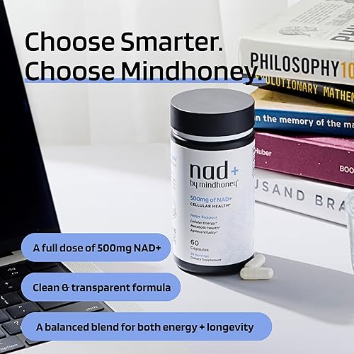 Miniatura 4 de MINDHONEY  Suplemento cerebral NAD+  Fórmula premium de 500 mg NAD+  Antienvejecimiento saludable, energía celular, cognición, salud metabólica,
