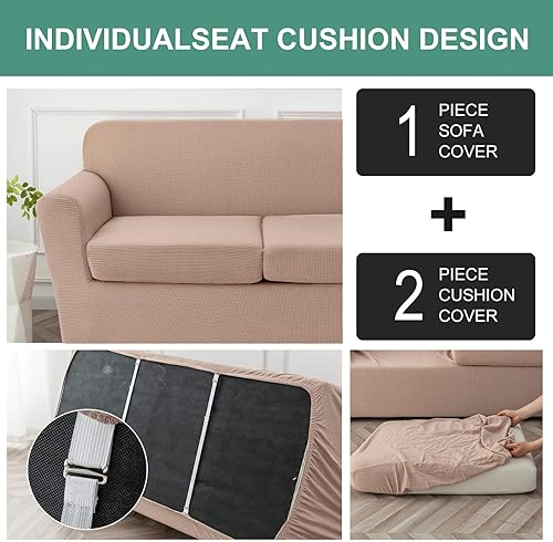 Miniatura 5 de Genina Funda impermeable para sofá de 3 piezas, funda protectora para sofá de 2 cojines, funda protectora de muebles para niños, mascotas, perros