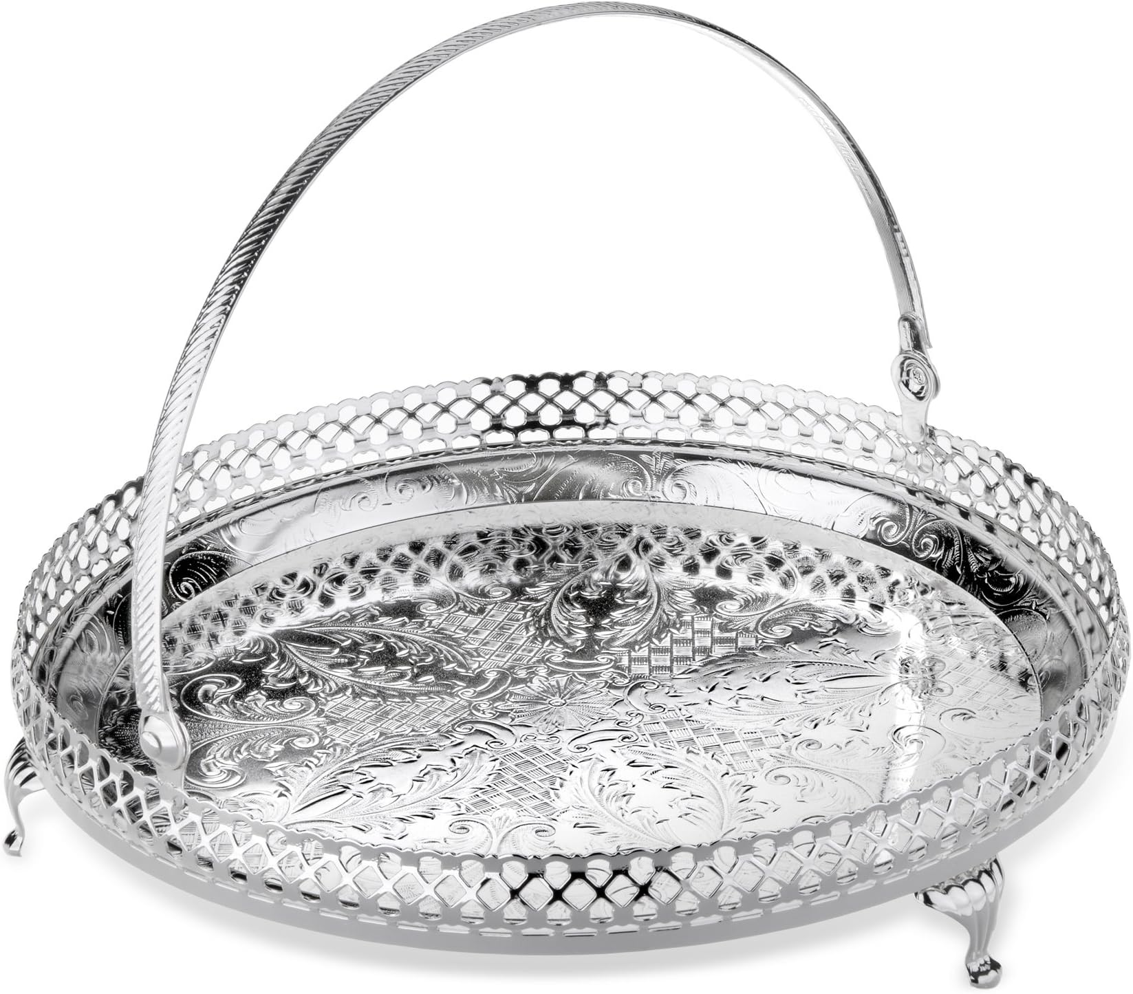 Round Tray with Handle Silver Plated