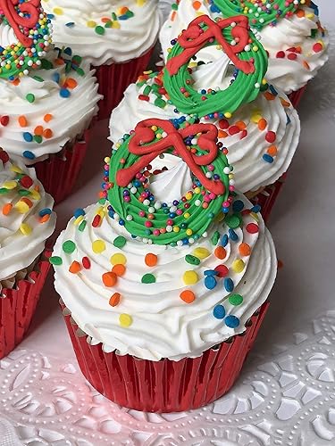 Miniatura 6 de Corona de Navidad 12 piezas comestible Royal Icing Cupcake Topper (elige el estilo a continuación)