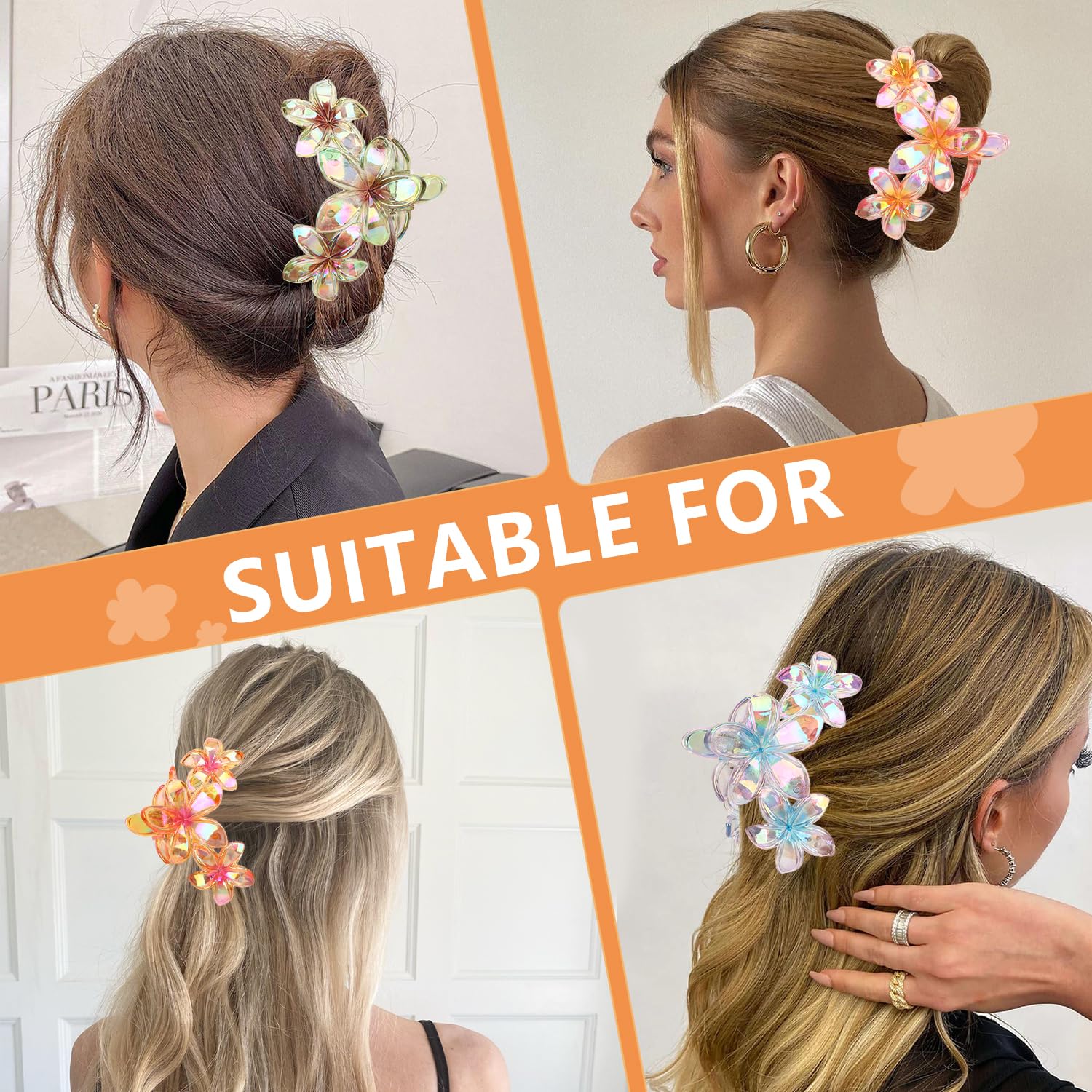 MOTIBACK Flower Hair Claw Clips 4PCS Set - Non-Slip Grip Clips for Thick Hair Girls Women Ladies Hair Accessories with Gentle Hold - Image 4