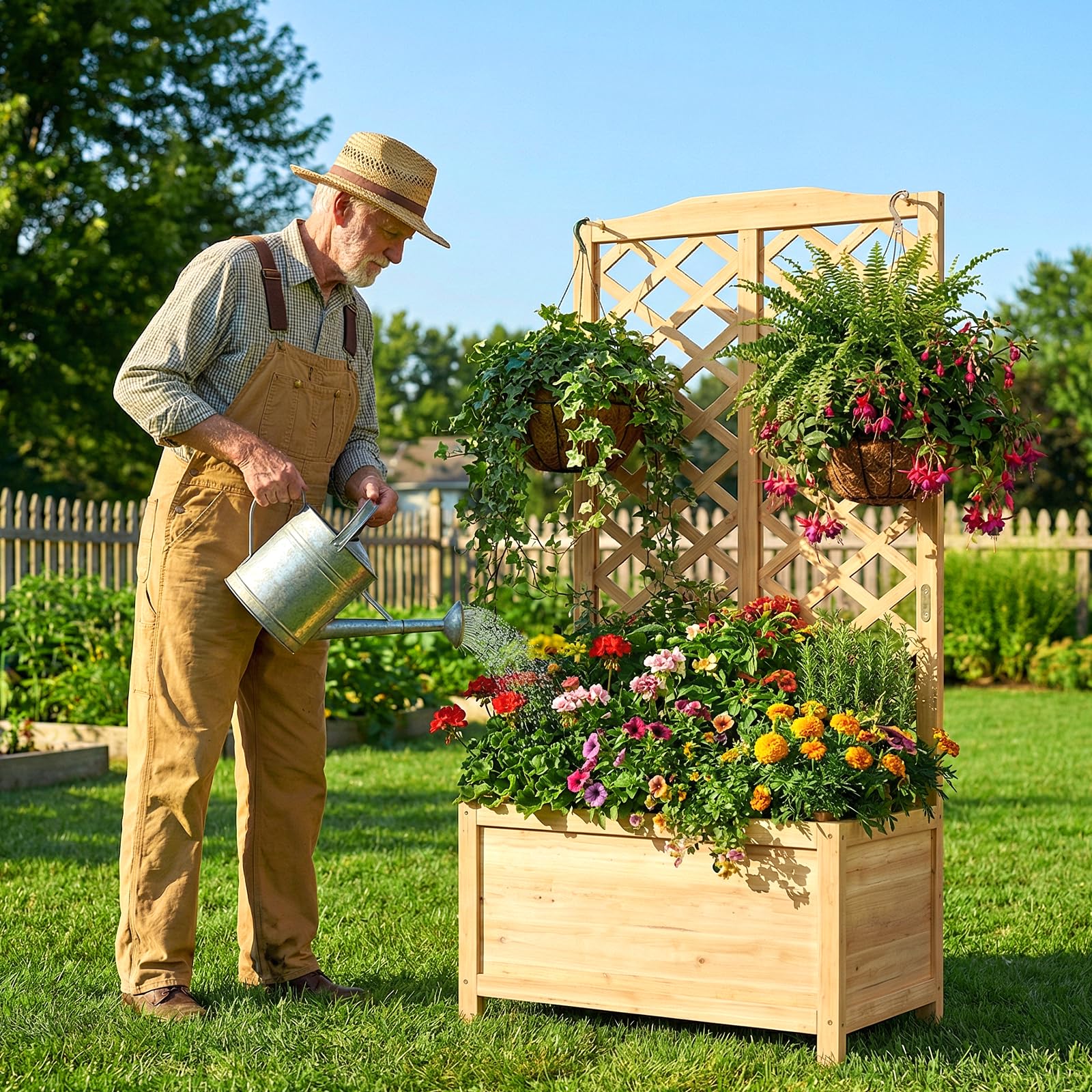 SUNYRISY Holz Hochbeet mit Rankgitter Blumenkasten mit Rankhilfe | Garten Pflanzkübel mit Spalier, Sichtschutz Garten Pflanzkasten Pflanzkübel für Anbau Kletterpflanzen, 76 x 40 x 150 cm
