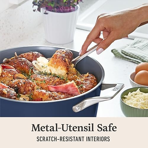 Miniatura 6 de Calphalon Premier Horno holandés antiadherente de cerámica de 7 qt. con tapa, Azul medianoche