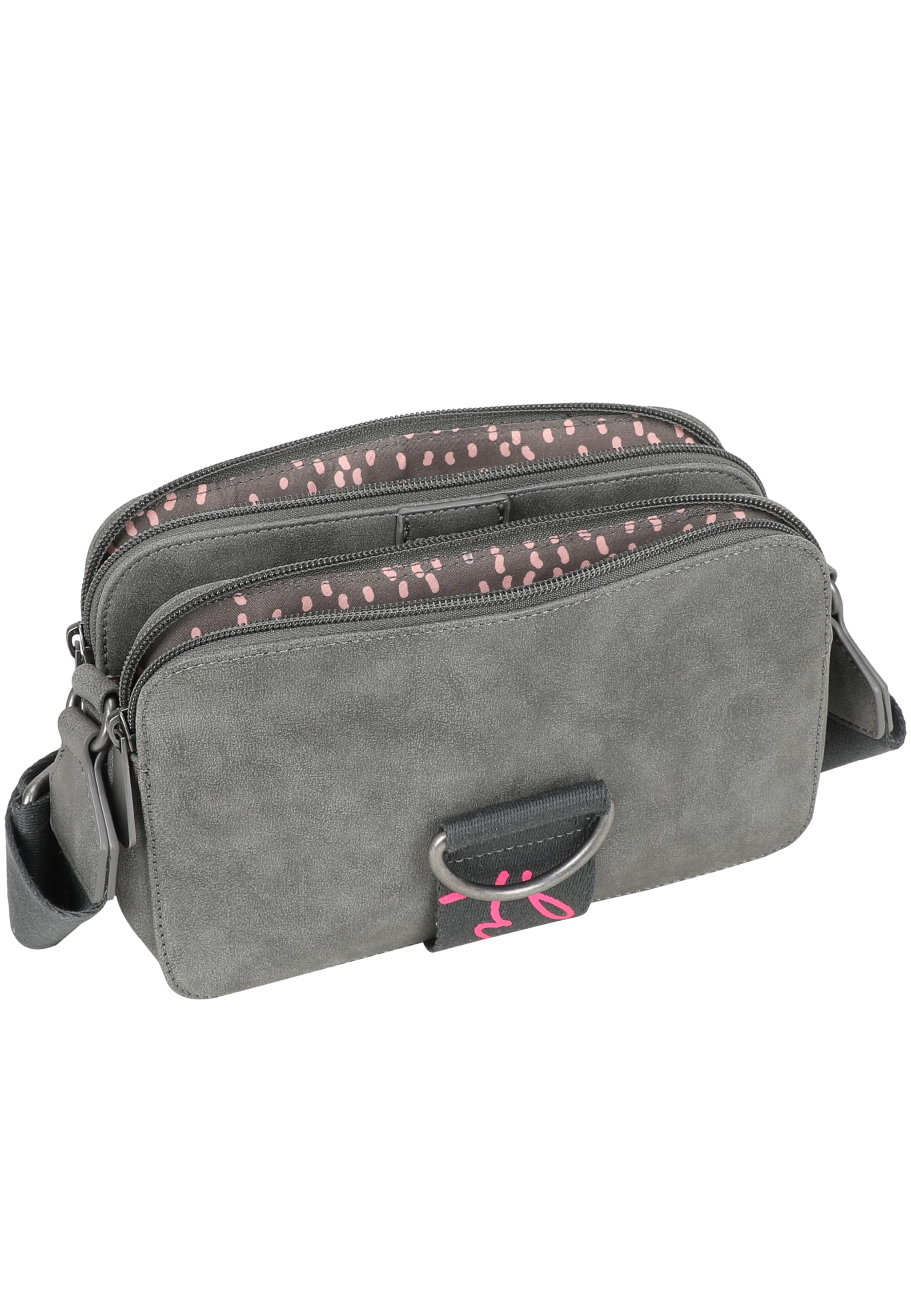 Fritzi Jumy Cross Umhängetasche Kunstleder Damen Crossbody Handtasche Festival City vegan Reissverschluss 14,5 x 22 x 7 cm – Anthrazit, Grün, Hellgrau