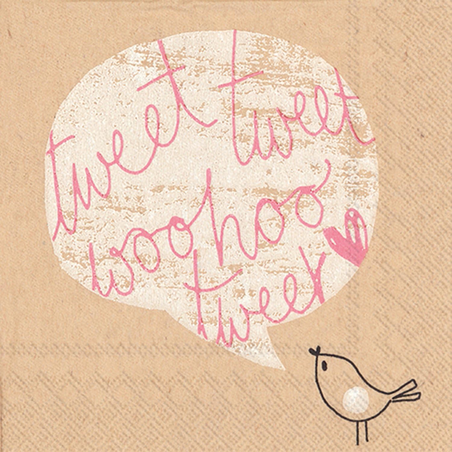 Celebrate the Home Brown Paper 3-Ply Paper Cocktail Napkins, Tweet Tweet, 20 Count