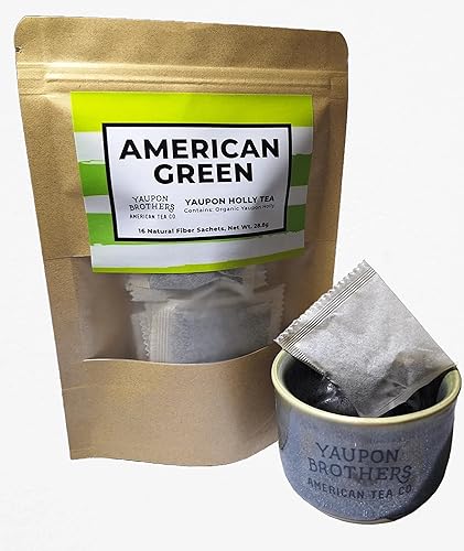 Yaupon Brothers American Green Yaupon Tea - 16 Eco-Friendly Organic Green Tea Bags Crafted from Antioxidant Rich Yaupon Organic Leaves - Caffeinated