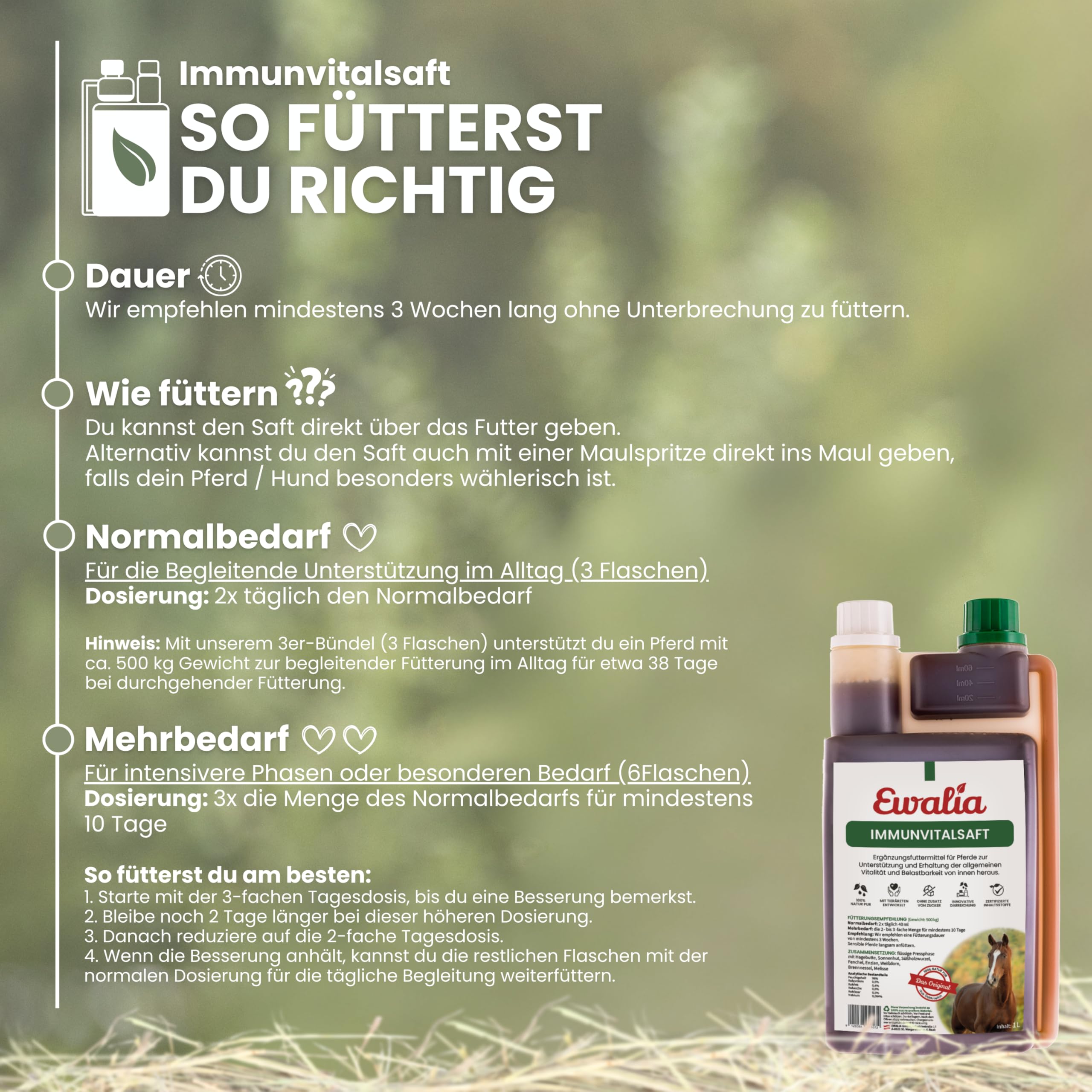 EWALIA Immunvitalsaft | Doppelpack | 2 x 1 l | Ergänzungsfuttermittel für Pferde | Mit Hagebutte & Sonnenhut