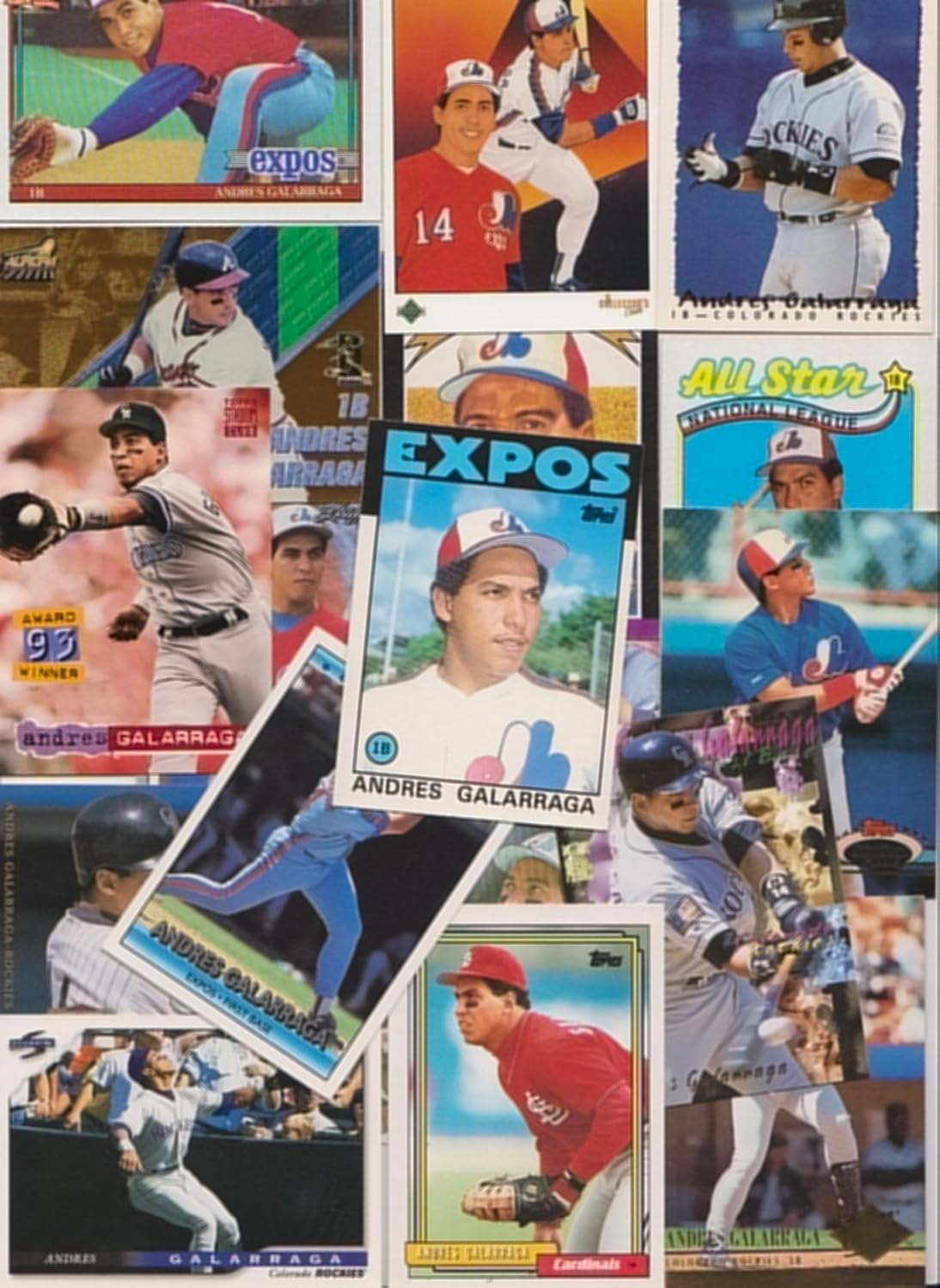 Andres Galarraga / 100 Different Baseball Cards featuring Andres Galarraga