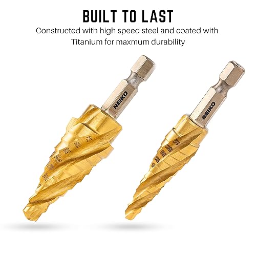 Miniatura 10 de NEIKO, 10180A - Broca escalonada de acero de alta velocidad y revestimiento de nitruro para metal, broca de cambio rápido con diseño ranurado de 4