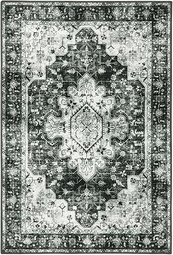 Miniatura 5 de Moynesa Alfombra pequeña lavable de 2 x 3 para puerta delantera, antideslizante en blanco y negro, alfombra de pelo bajo para cocina con parte