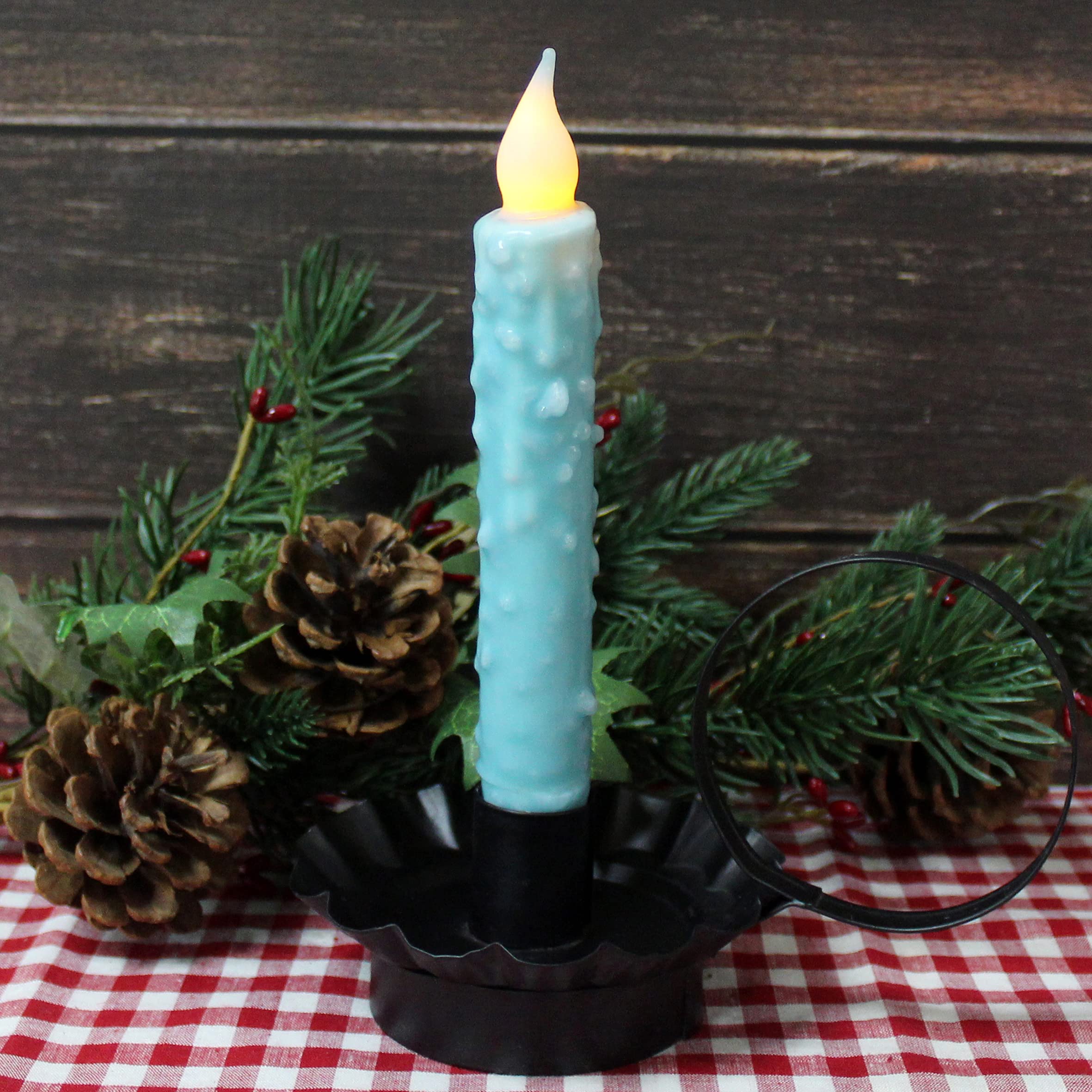 CVHOMEDECO. Velas cónicas LED de cera real sumergidas a mano, funciona con pilas, decoración rústica primitiva sin llama, 6-3/4 pulgadas, verde azulado, 3 unidades en un paquete