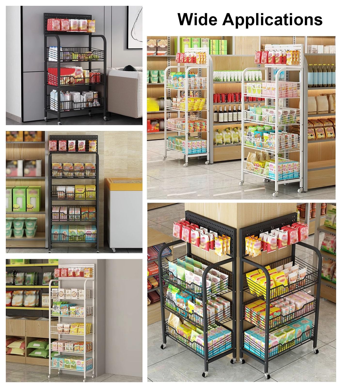 Supermarkt-Regal mit Haken zum Aufhängen, Rollen, Convenience Store, Snacks, Organizer für Süßigkeiten, Konserven, Kartoffelchips, Getränke