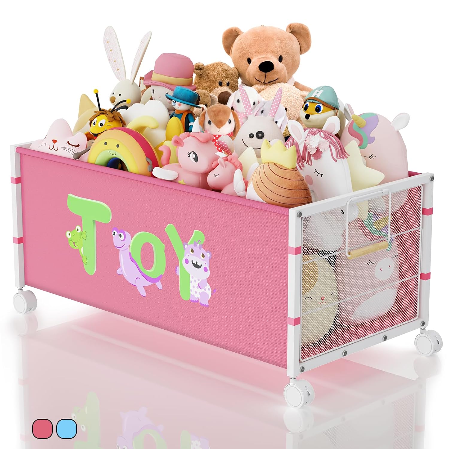 120L Toy Boxes for Kids Extra Large, Toy Storage Organizer with Wheels & Handle, 33.1” x 16.5” x 14.6” Big Toy Chest Storage for Stuffed Animals, Living Room Area, Playroom(Pink, 1PC) D-Toy Box-1 PC-Pink