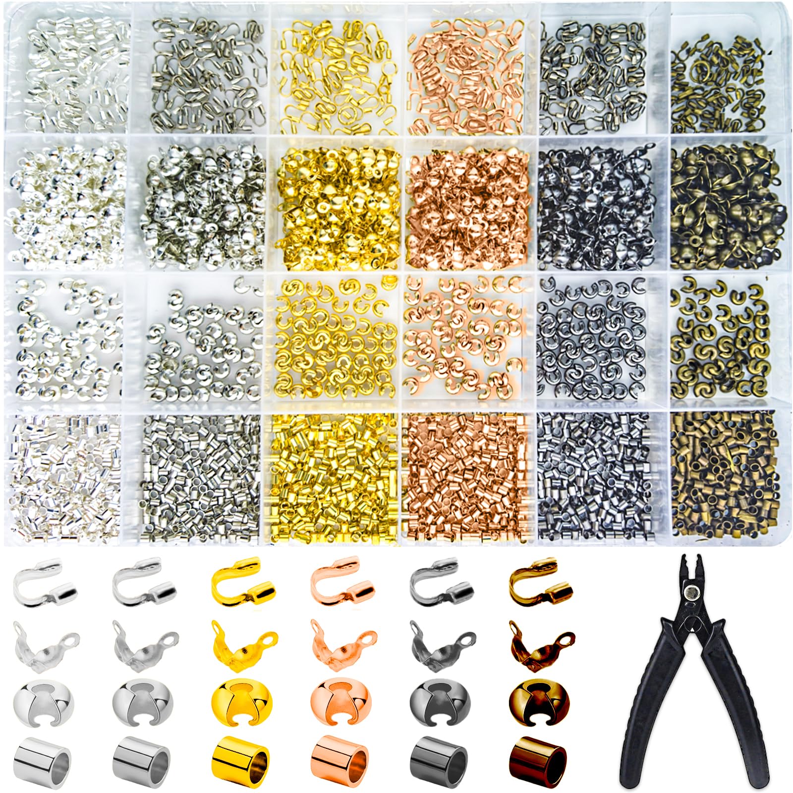 View 1 of 2700 Pieces Crimp Beads Supplies for Jewelry Making,Knot Covers, Crimp Tubes and Wire Guardians with Crimping Pliers for DIY Jewelry Bracelets Necklaces Making