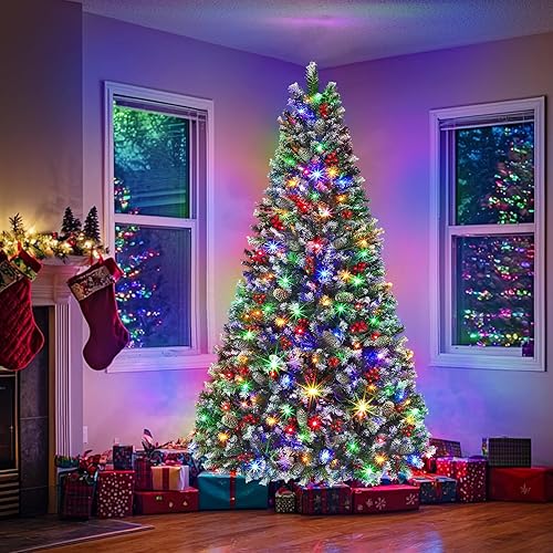 Miniatura 6 de Prelit & Snowy - Árbol de Navidad completo de 6 pies con luces, 250 LED 2 en 1, blanco y multicolor, 800 puntas esmeriladas, 8 modos de