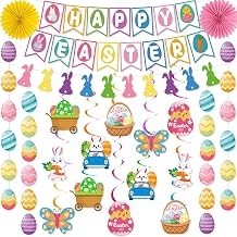 55 Pcs Easter Decorations, Happy Easter Banner Hanging Decorations for Office Home School Classroom Easter Party Decorations