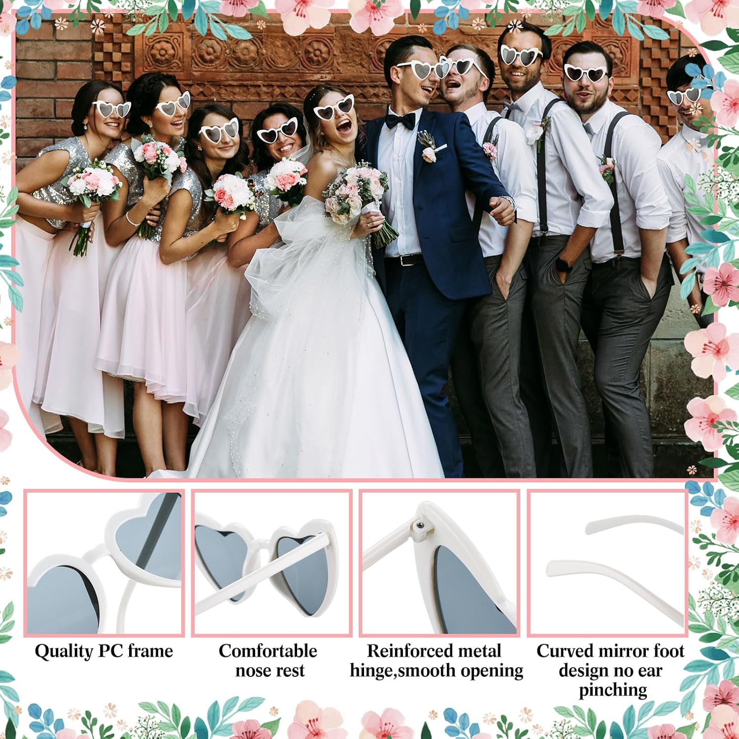 Kingdder 20 Set Wedding Favors for Guests Mini Fans Heart Shaped Sunglasses Portable Handheld Battery Operated Fan with Thank You Cards Organza Bags for Bridal Shower Wedding Bridesmaid Gifts (White)