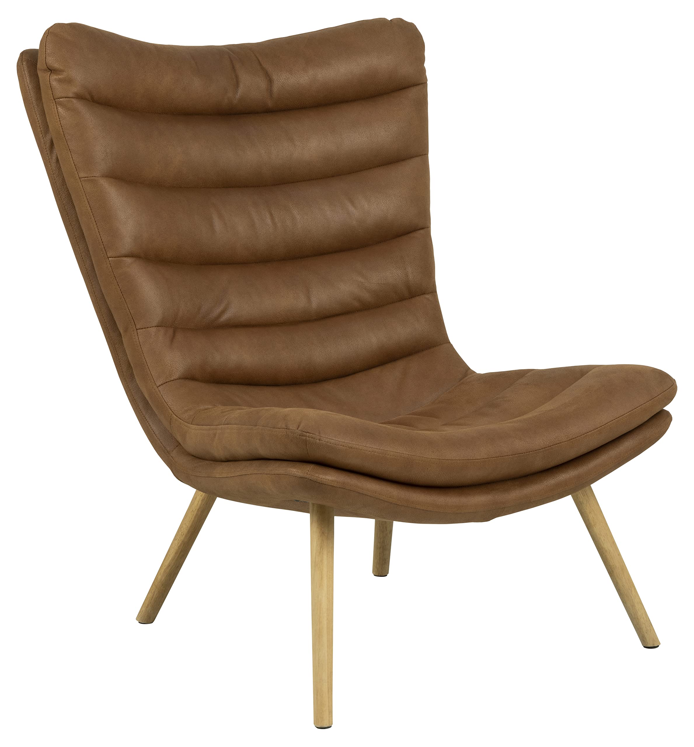 AC Design Furniture Grady Loungestuhl in Braun, Polsterstuhl in Lederoptik und Holzbeinen, Ohrensessel im Modernen Skandinavischen Retro Stil für Wohnzimmer, Schlafzimmer, Büro