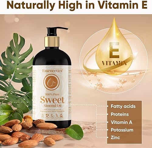 Miniatura 3 de Aceite de almendras dulces de 16 onzas  Aceite de almendras dulces 100% puro y natural para piel, cuerpo, cara y cabello  Natural prensado en frío