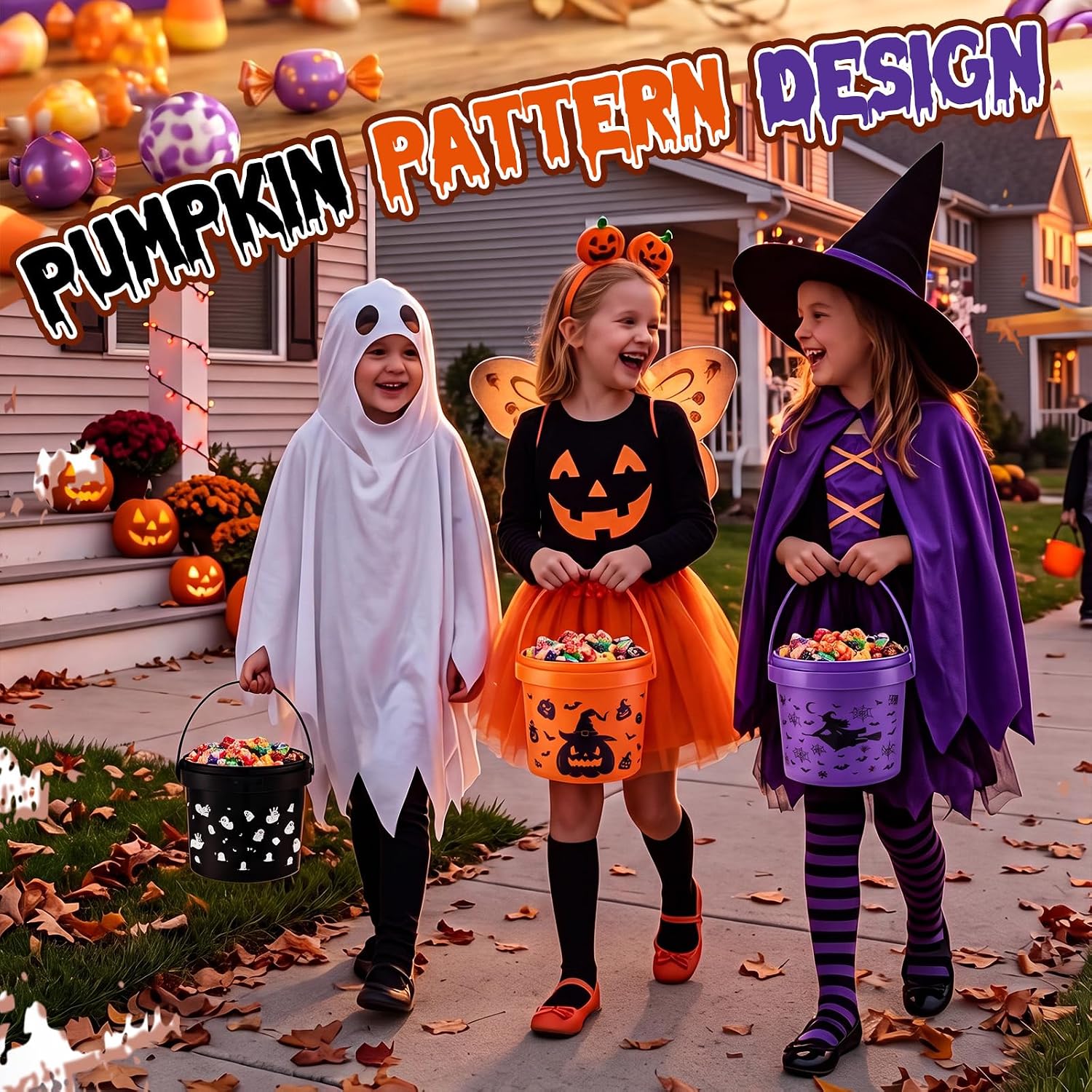 30 Pack 50 oz Halloween Trick or Treat Bucket Bulk