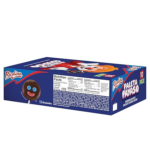 Miniatura 11 de Ricolino Paleta Payaso - Paletas de malvavisco con revestimiento con sabor a chocolate caja de 10 unidades